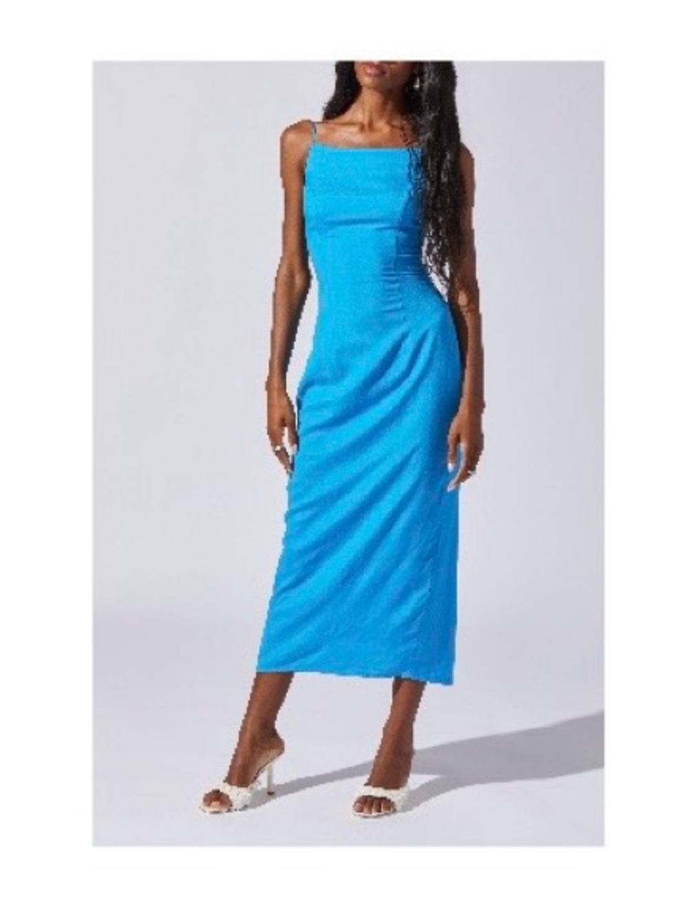 Astr the Label Blue Midi Dress with Spaghetti Straps and open back